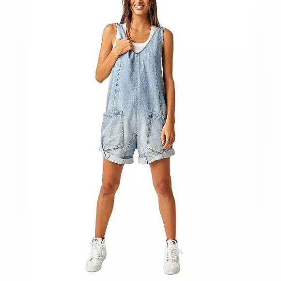 Free People Women's Cotton High Roller V-Neck Shortall | XSmall - Picture 2 of 9